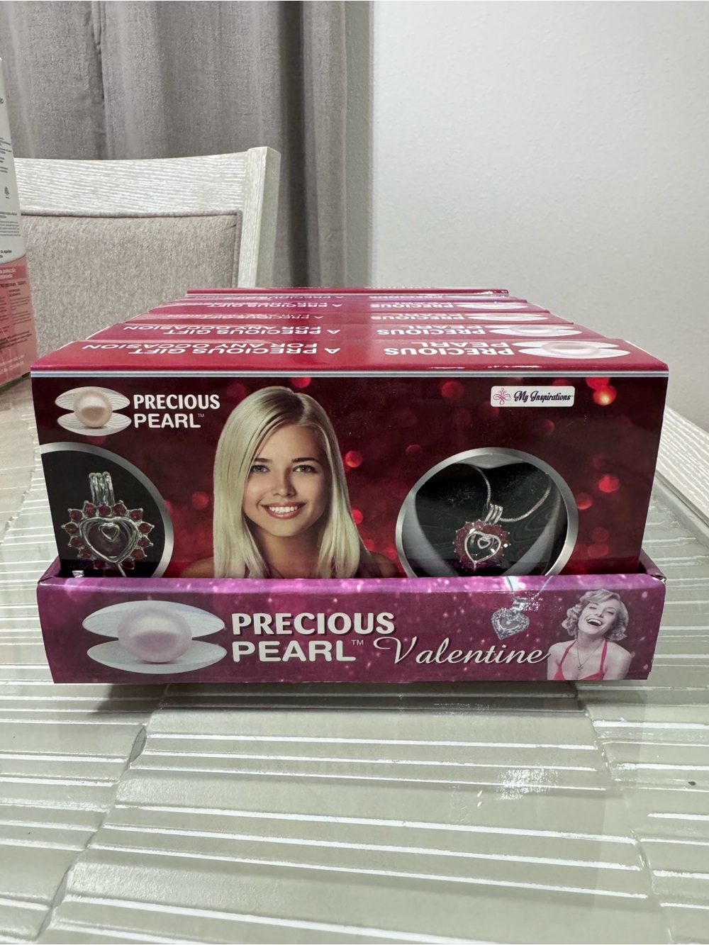 6 pack Precious Pearl Necklace Box - Pink Red Packaging